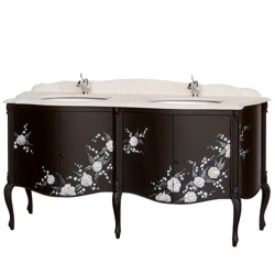 Мебель для ванной 8586/180 на 2 раковины из дерева, с травертином или мраморной столешницей.