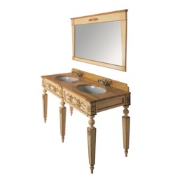 Мебель для ванной 8559/D в классическом стиле на 2 раковины из резного дерева, с травертином или мраморной столешницей.