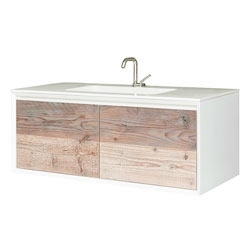 Консоль для ванной 2261 из дерева Белая маттовая с 2 ящиками из ели, с глянцевой столешницей/раковиной Stonelight.