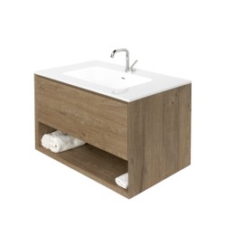 Консоль для ванной 1100 из меламина имитация дерева с ящиком, с глянцевой столешницей/раковиной Stonelight