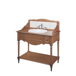 Outlet: Mobile bagno in legno con piano legno e spondina posteriore con piastrelle